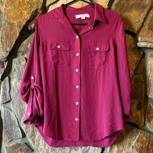 LOFT Women's Deep Red Button-Down Shirt
